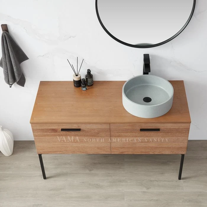 Vama New Arrival Top Quality Floor Mounted Custom Size Walnut Timber Bathroom Cabinet with Stainless Steel Stent