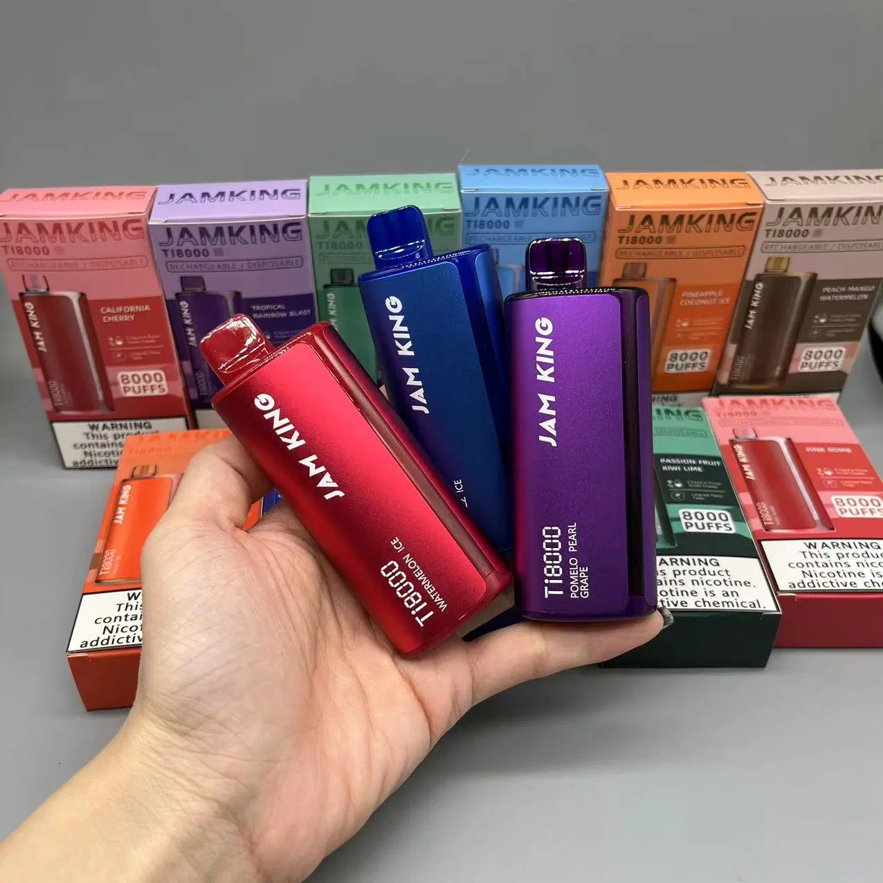 Newest Vape Jam King Ti8000 600mAh Battery E Cigarette 19ml Capacity 8000 Puffs 0% 2% 5% Nicotine Rechargeable Disposable/Chargeable Vape Multi Flavored Vapor