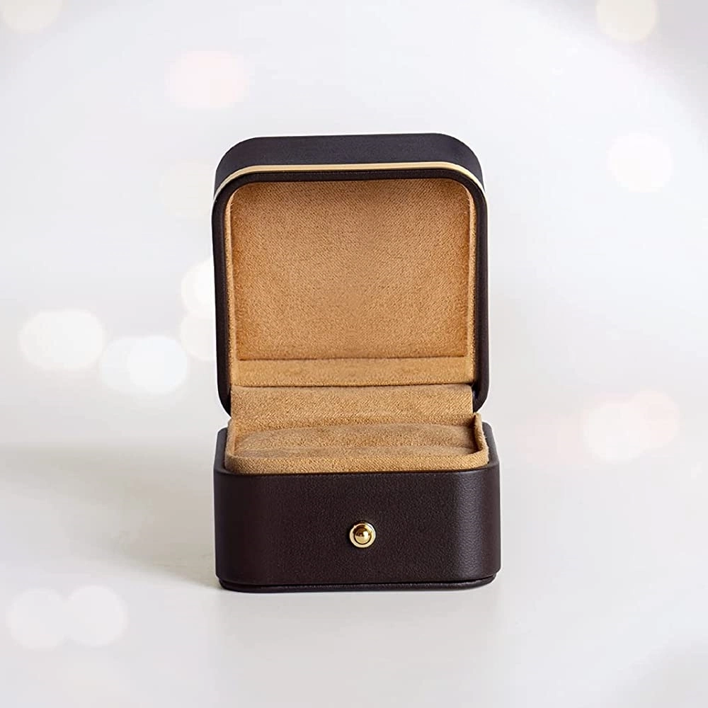 Custom Wedding Ring Case Round Brown Velvet Jewellery Packaging Jewelry Gift Box Engagement Ring Box