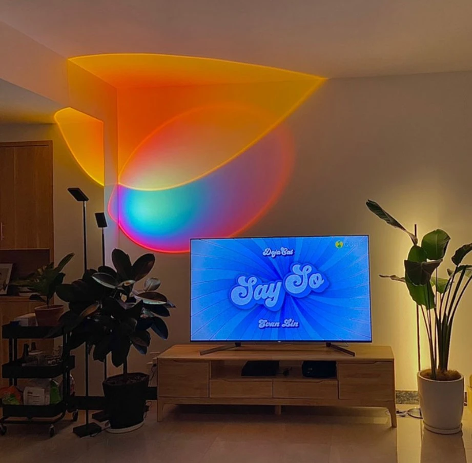 La puesta de sol arco iris de proyección retráctil el soporte de suelo de la luz de Noche Romántica moderna lámpara de mesa de luz LED Bombilla LED lámpara de techo