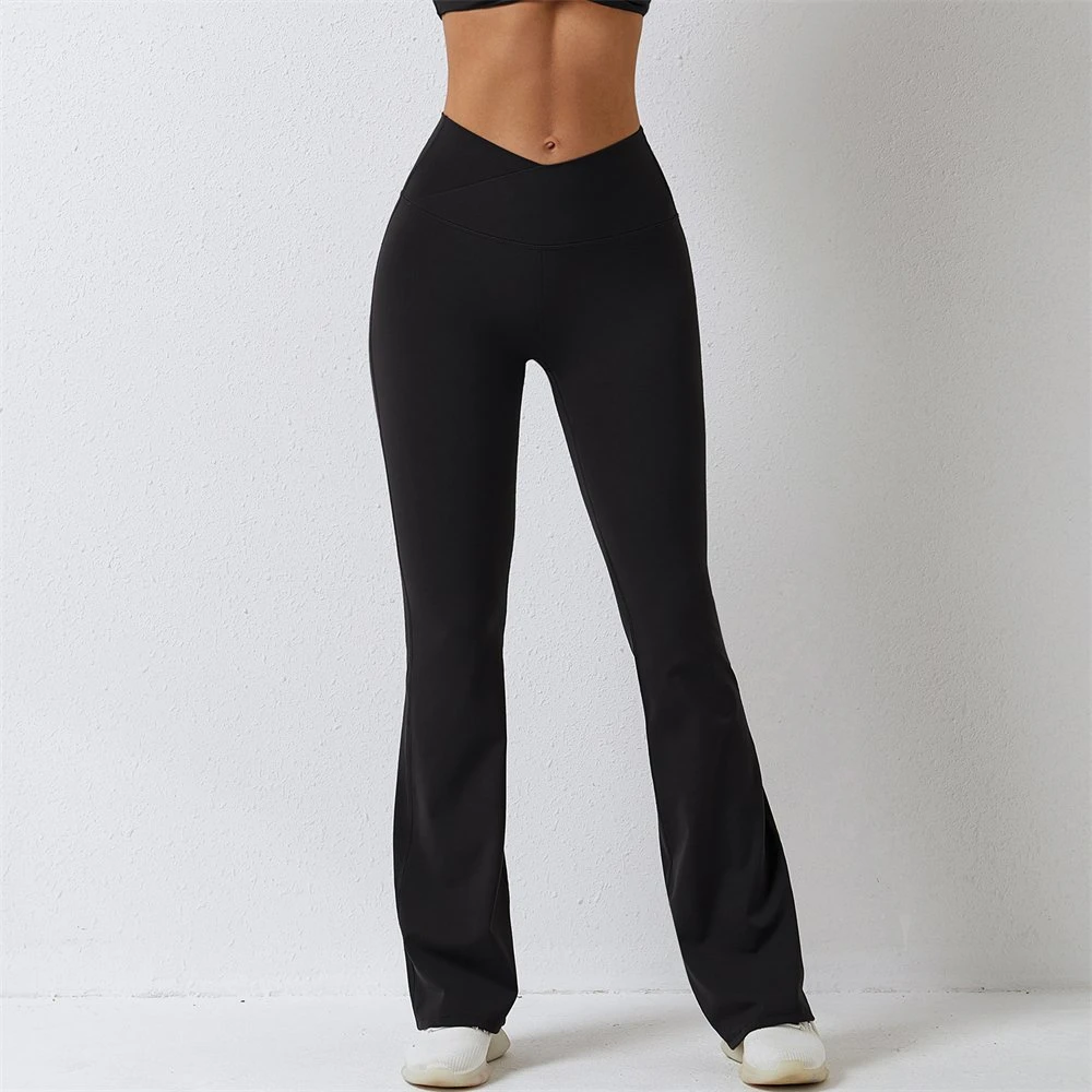 Hoch taillierte Dance Flare Legging Sport-Yoga-Hose mit V-Naht und Crossover-Beinnaht