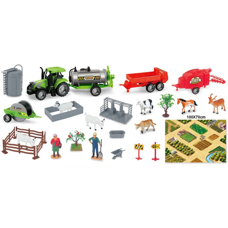 36PCS Conjunto de Brinquedos Personalizados de Animais de Fazenda para Venda por Atacado Conjunto de Brinquedos de Fazenda com Pequenas Figuras Tratores para Crianças se Divertirem no Tempo de Brincar.