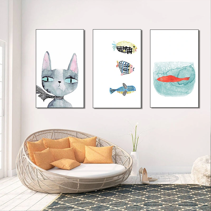 Custom Hotel Paintings Cat and Fish Design Canvas Prints