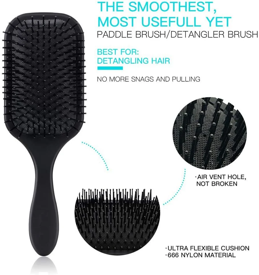 4pcs Paddle Cabello Cepillo, Cepillo y peine el cabello Detangling Set