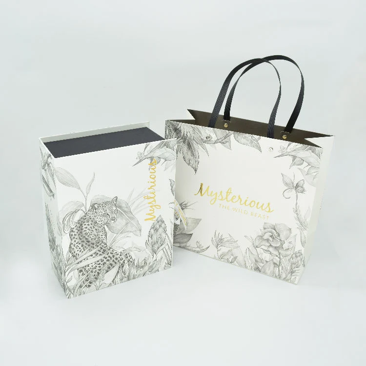 White Paper Bag Gift Festival Wrapping Paper Bag Kraft Party Bag with Leaf Pattern