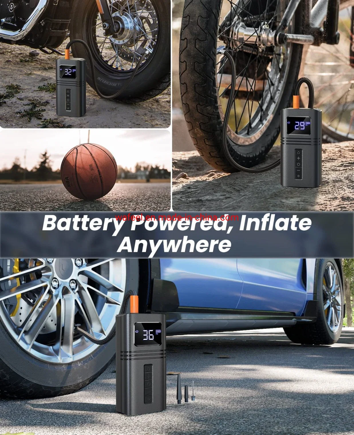 6000mAh Auto Tire Inflator Power Supply bomba de bicicleta Motobike Ball Compresor de aire para coche