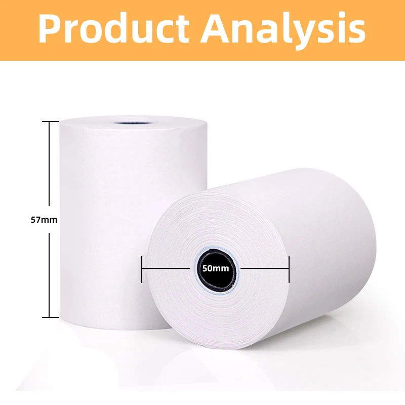 Muestra gratuita de rollo de papel térmico de 57 mm de diámetro para impresión de caja registradora.