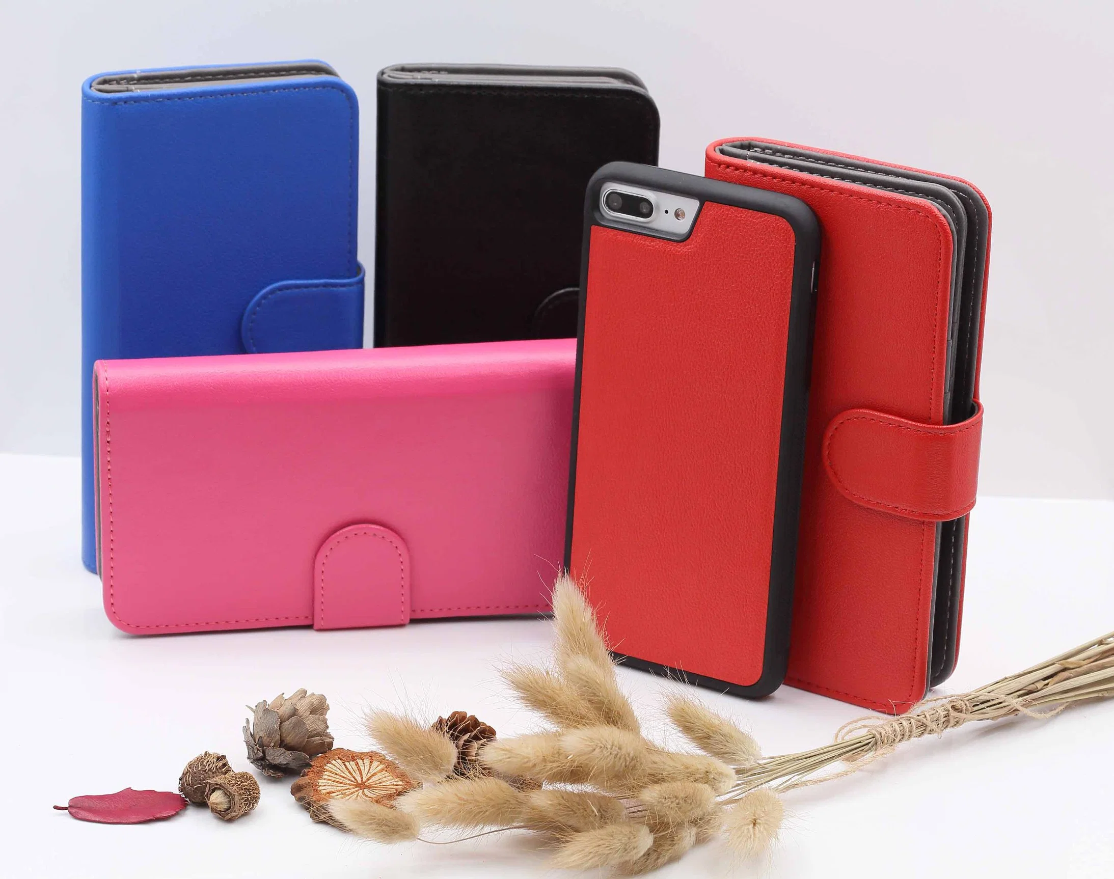 Triple Detachable Magnetic 3 in 1 Geldbörse PU Leder Mobile Handy Buch Flip Schutzhülle Back Case für iPhone 14 Werkseitige OEM-Logo-Kartensteckplätze