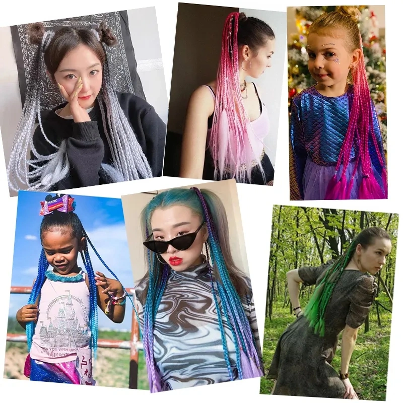 Los paquetes de tejidos Beautichen Rainbow Ponytail postizo con banda de goma anillo de cabello Caja de los niños de 24 pulgadas de malla de cabello sintético Ponytail Hair Extension PIEZA DE CABELLO