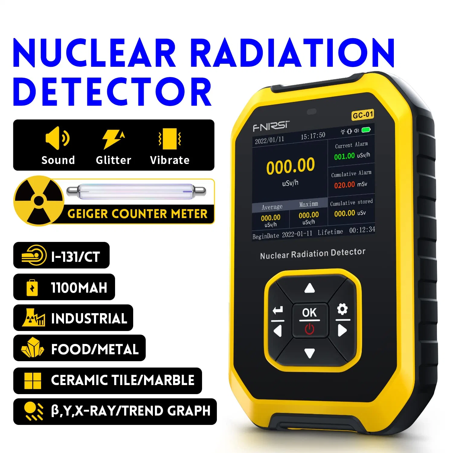 Contador Geiger Detector de radiación nuclear Dosimetro personal X γ β Detector de mármol del comprobador de radioactividad de rayos