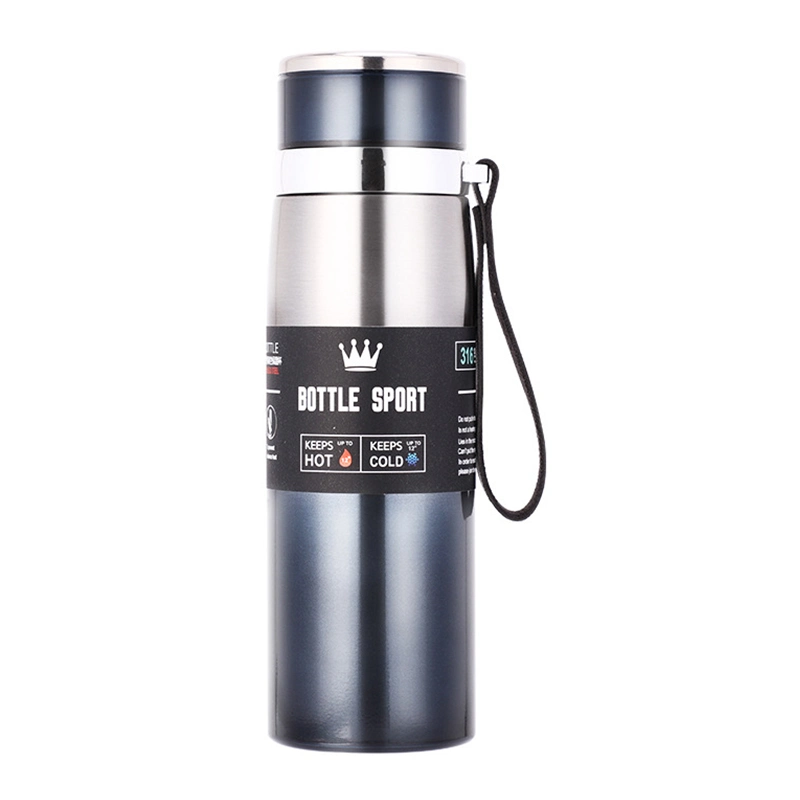 Custom Logo Thermos Vacuum Flask Outdoor Portable Rope Filter Insulated Stainless Steel Water Bottle