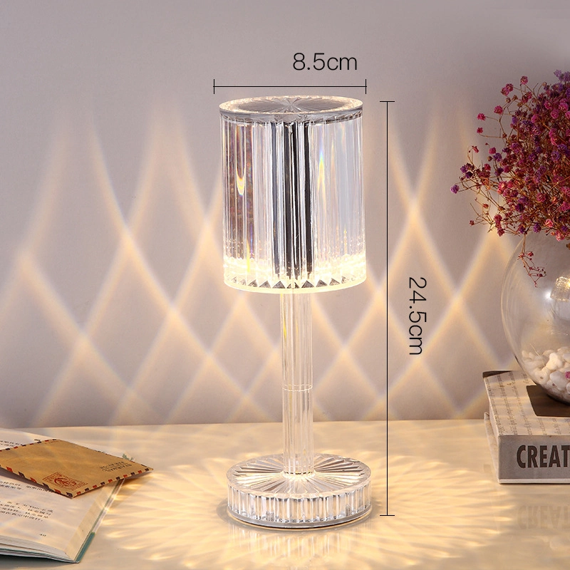 Rechargeable Touch Dimmable Crystal Table Lamp with 3 Dimmable Colors