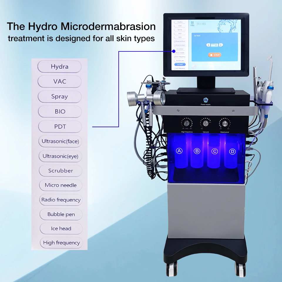 Großhandel heißen Verkauf 15 In1 Hydro Gesichtshaut Pflege H2O2 Sauerstoff Wasser Reinigung der Schrubber-Gesicht Hochfrequenz RF Anheben der Stirnfläche Hydro Beauty Machine