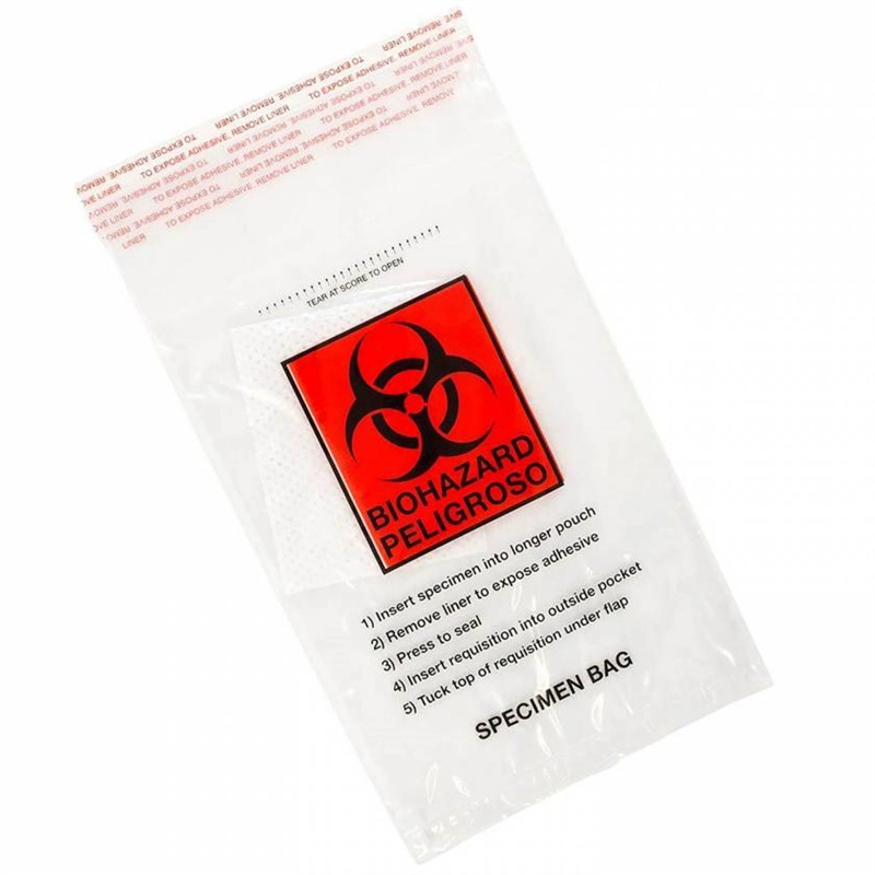 Medical Biohazard Ziplock muestra clara de transporte bolsa de plástico bolsas de laboratorio médico