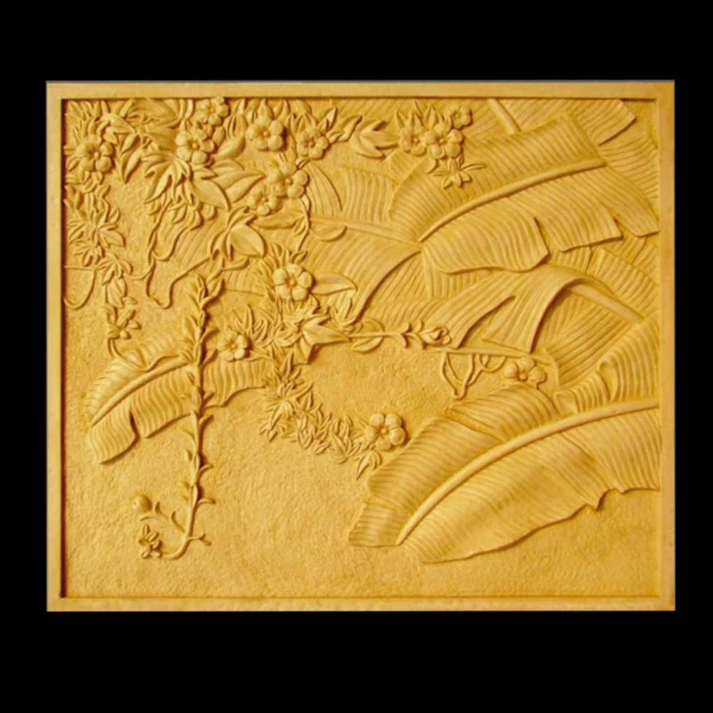 Yellow Stone Relief Flower Sculpture Rectangle Decoration