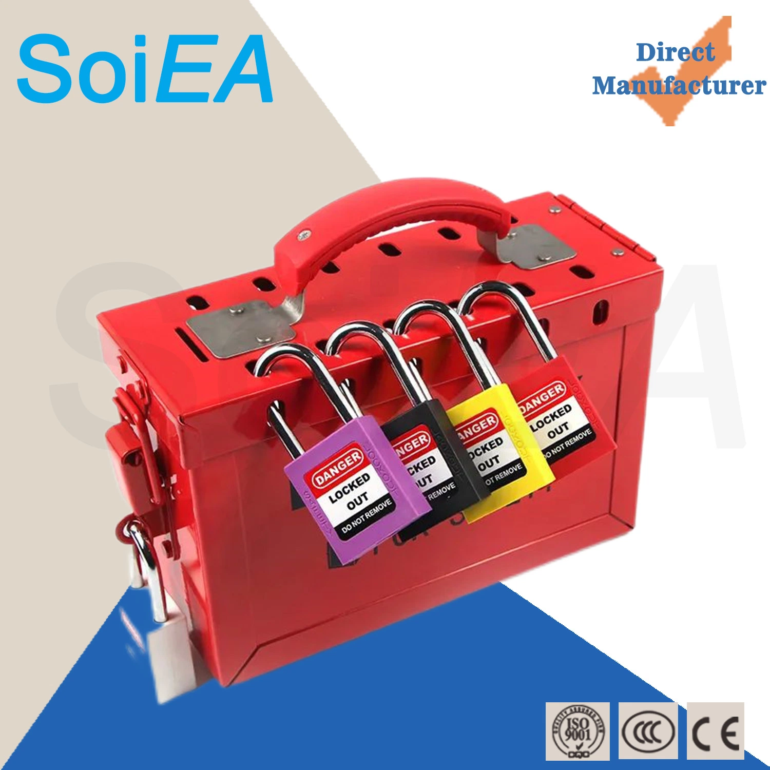 Multiple Holes Lock Box Metal Lockout Kit with 13 Padlock Holes Lockey Loto Industrial Portable Steel Safety Group Lockout Box