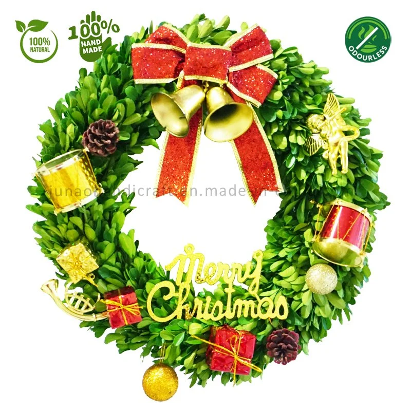 100% Handmade Faux Preserved Boxwood Christmas Wreath Back Rattan Weave Ring Home Festival Decoration