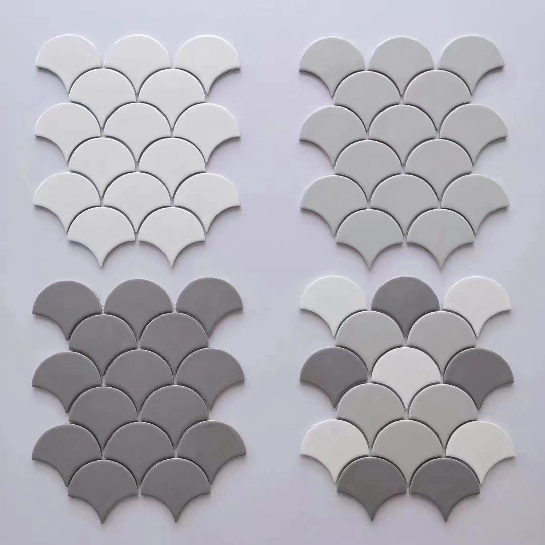 White Flabellate Ceramic Mosaic Tiles for Indoor Outdoor Building Materials