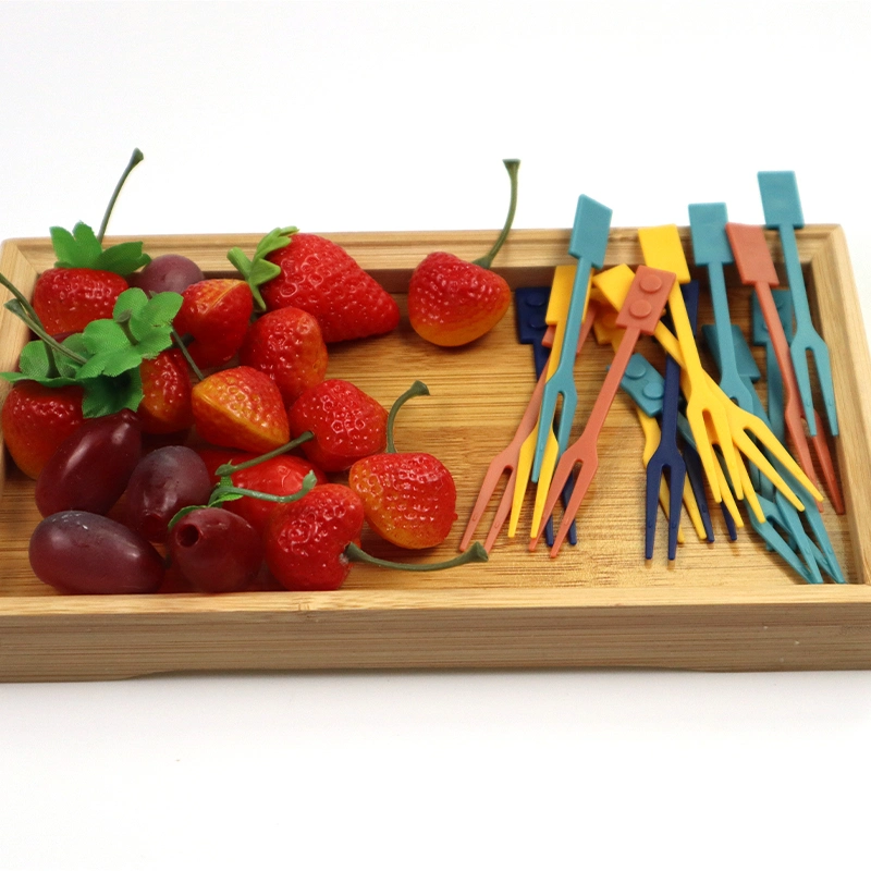 Disposable Plastic Cutlery Building Block Style 90mm Fruit Fork