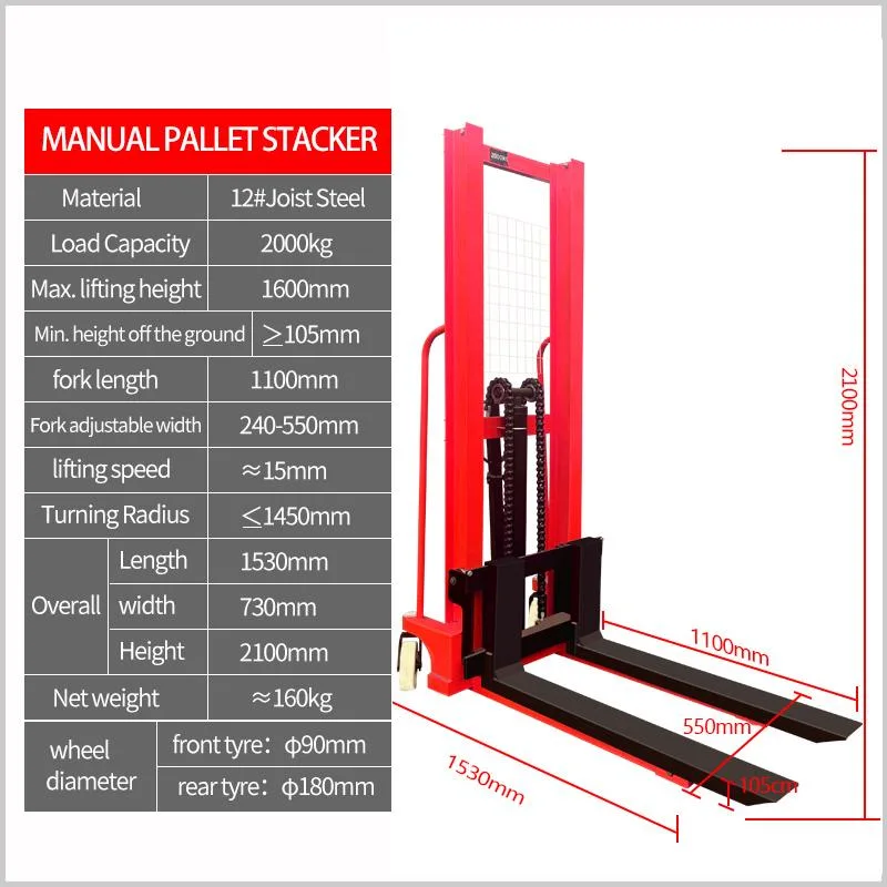 2 Ton Hydraulic Pump Pallet Lift Tool Manual Forklift with Nylon Wheels