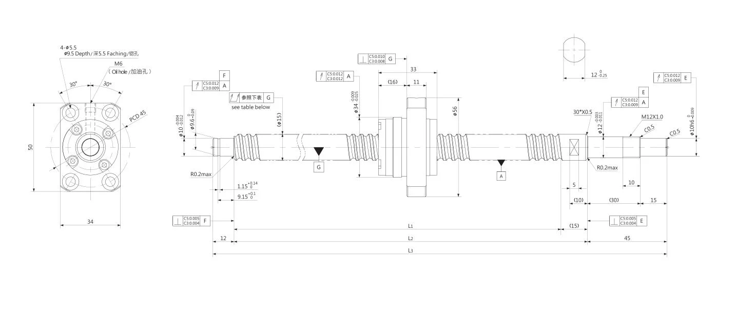 Kgg haute efficacité mécanique vis à bille pour configuration de TP de 14mm (GG série, le plomb: 5mm, l'arbre: 15mm)