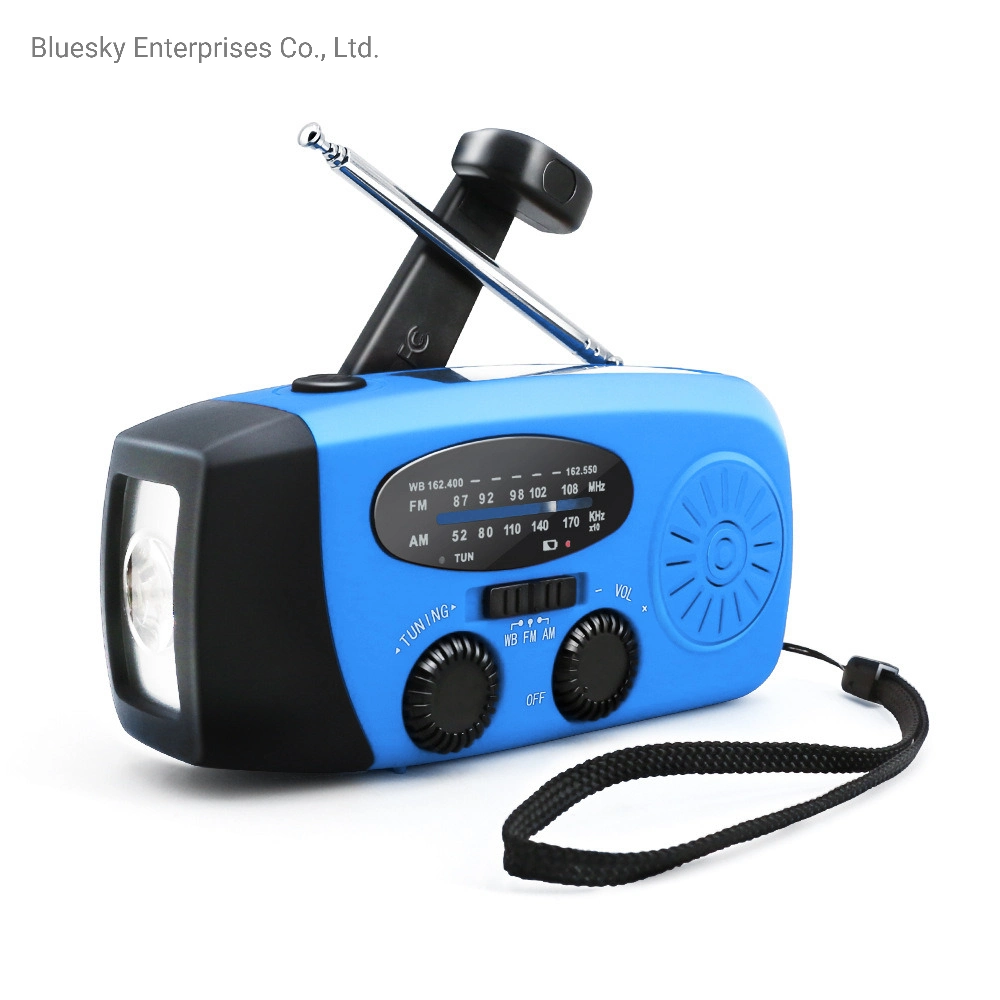 Tw028-1 Radio Portable Rechargeable d'Urgence avec Panneau Solaire à Manivelle 2000mAh Wb / Noaa avec Chargeur de Téléphone et Lampe Torche LED Radio FM