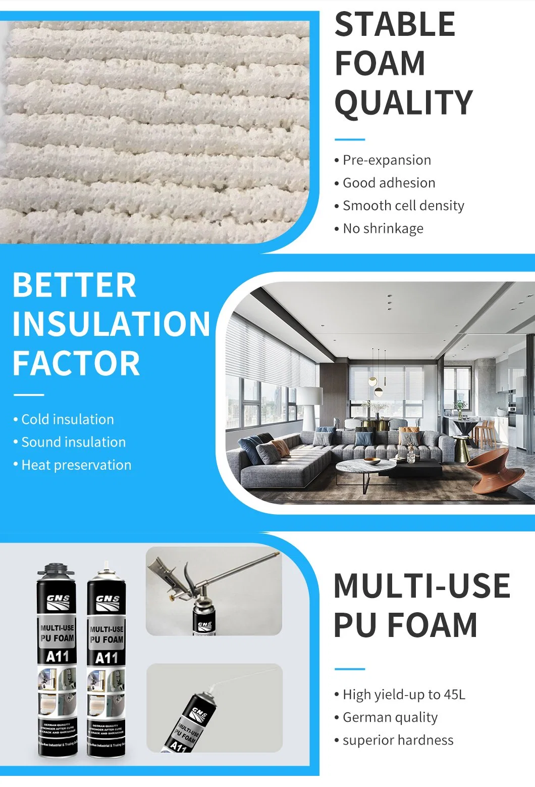 Wholesale/Supplier Polyurethane Adhesive 750 Ml PU Foam Sealant Spray Building Adhesive