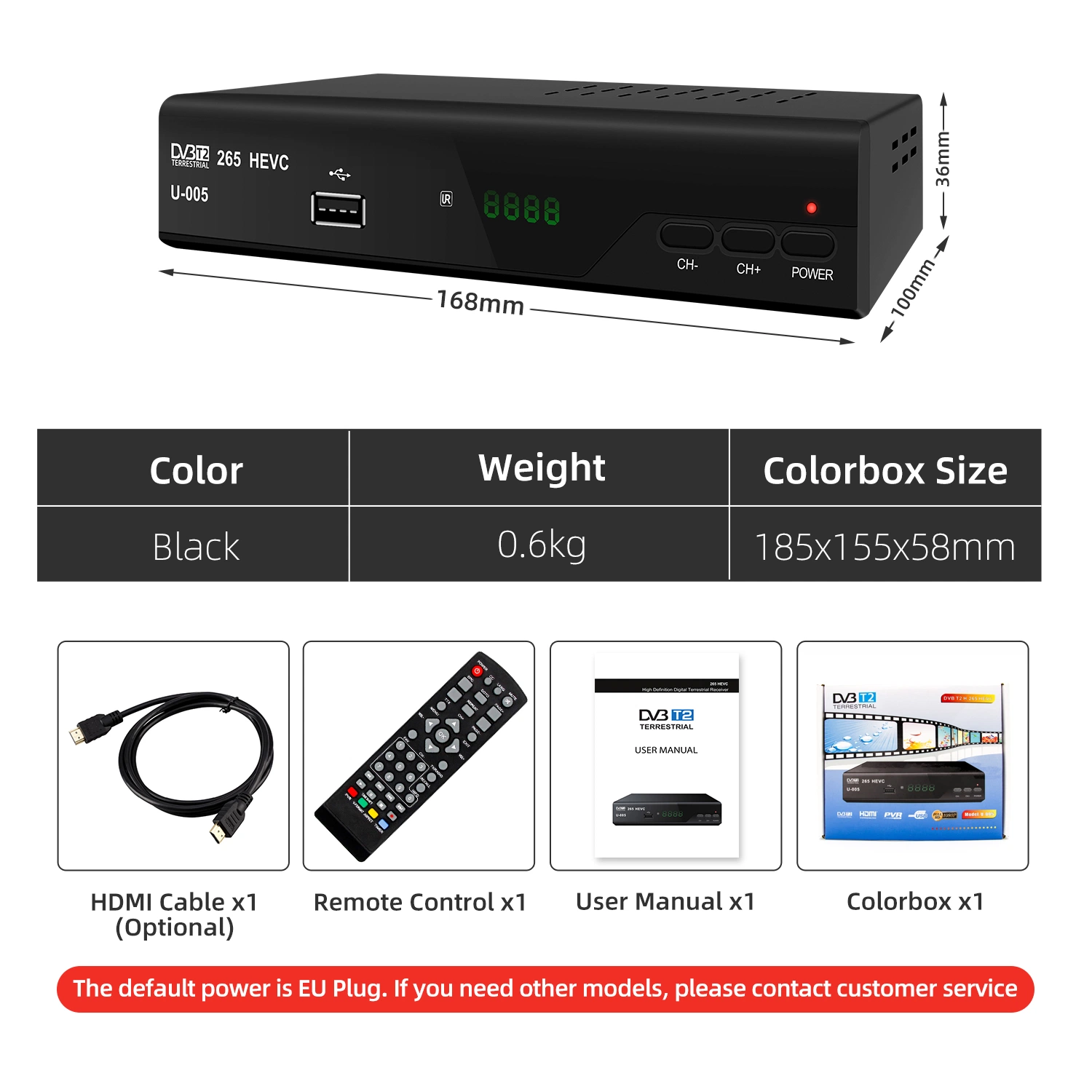 Full HD European Market H. 265 DVB-T2 Receiver Hevc