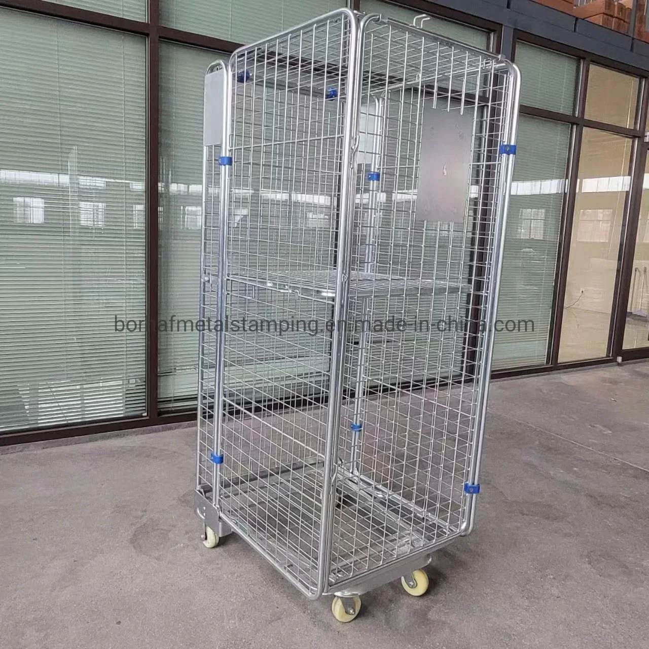 Galvanized Collapsible Security Storage Metal Wire Mesh Roll Cage Container for European Supermarket