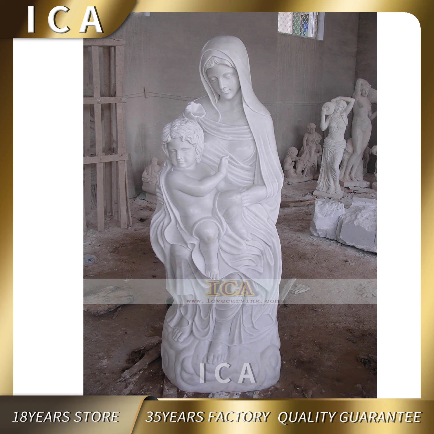 Outdoor Garden Decoration Mother and Son Large Marble Angel Statues