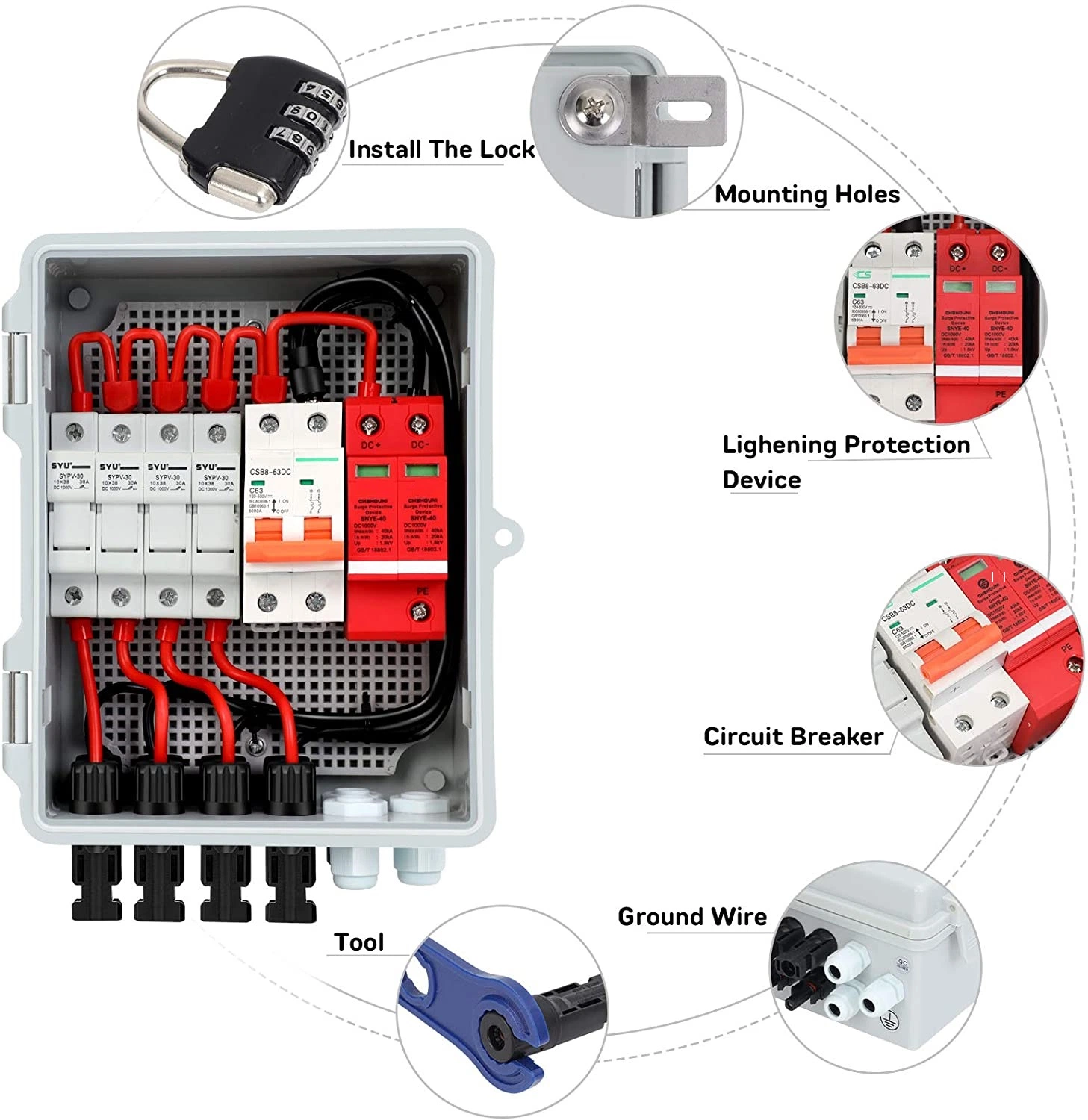 Jkpv/4-1 DC 1000V PV Combinador fotovoltaico Box 4 String off-Grid Sistema Solar