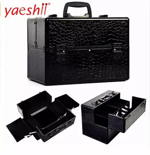 Aeshii Professional and Smooth and Textured Black Travel Aluminum and Hard Large Capacity Cosmetic Case