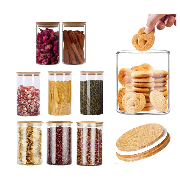 High Borosilicate Airtight Kitchen Food Storage Spice Glass Jar with Bamboo Lid