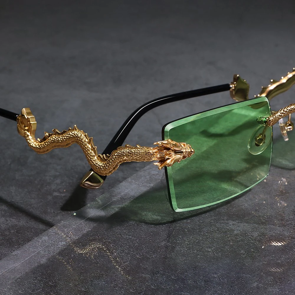 Yeetian Popular Metal Nylon Gradient Green Shades 24K Gold Plated Frameless Dragon Glasses