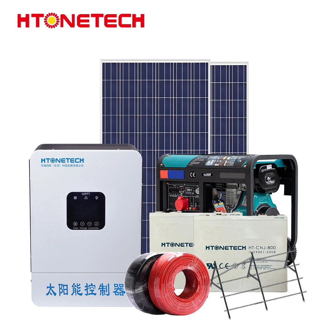 Htonetech 3.6kw 48V Complete off-Grid Solar Power System Factory China 8kw 10kw 15kw Spring Hybrid Solar Panel Big Diesel Generator Solar Cell Hybrid System