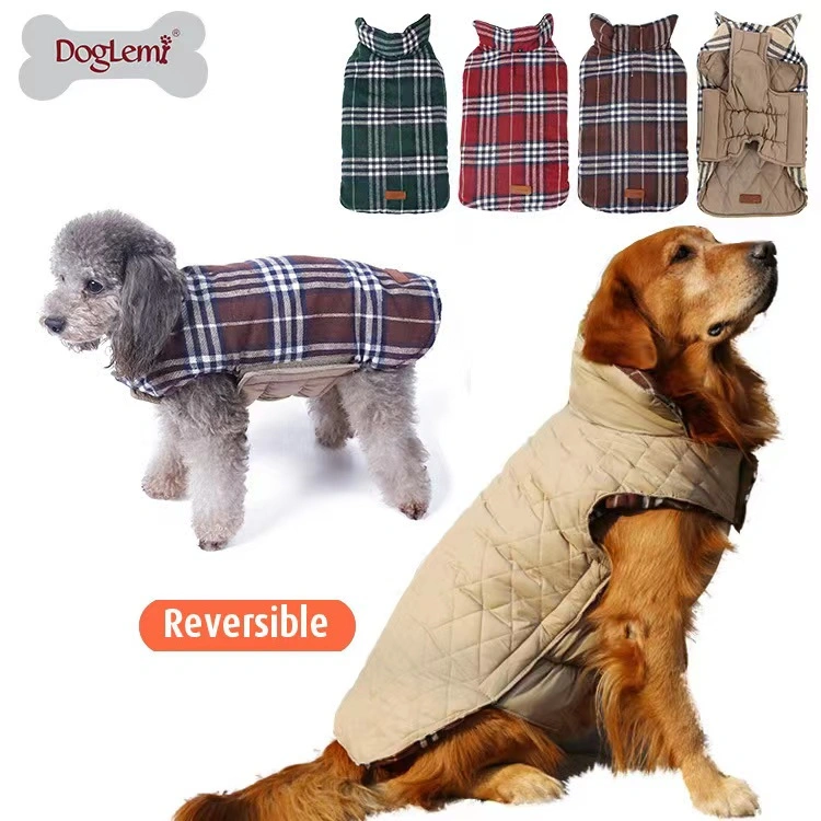 British Style Pet Winter Coat Warm Two Feet Polyester Cotton Winter Coat Buckle Design Is Convenient to Wear