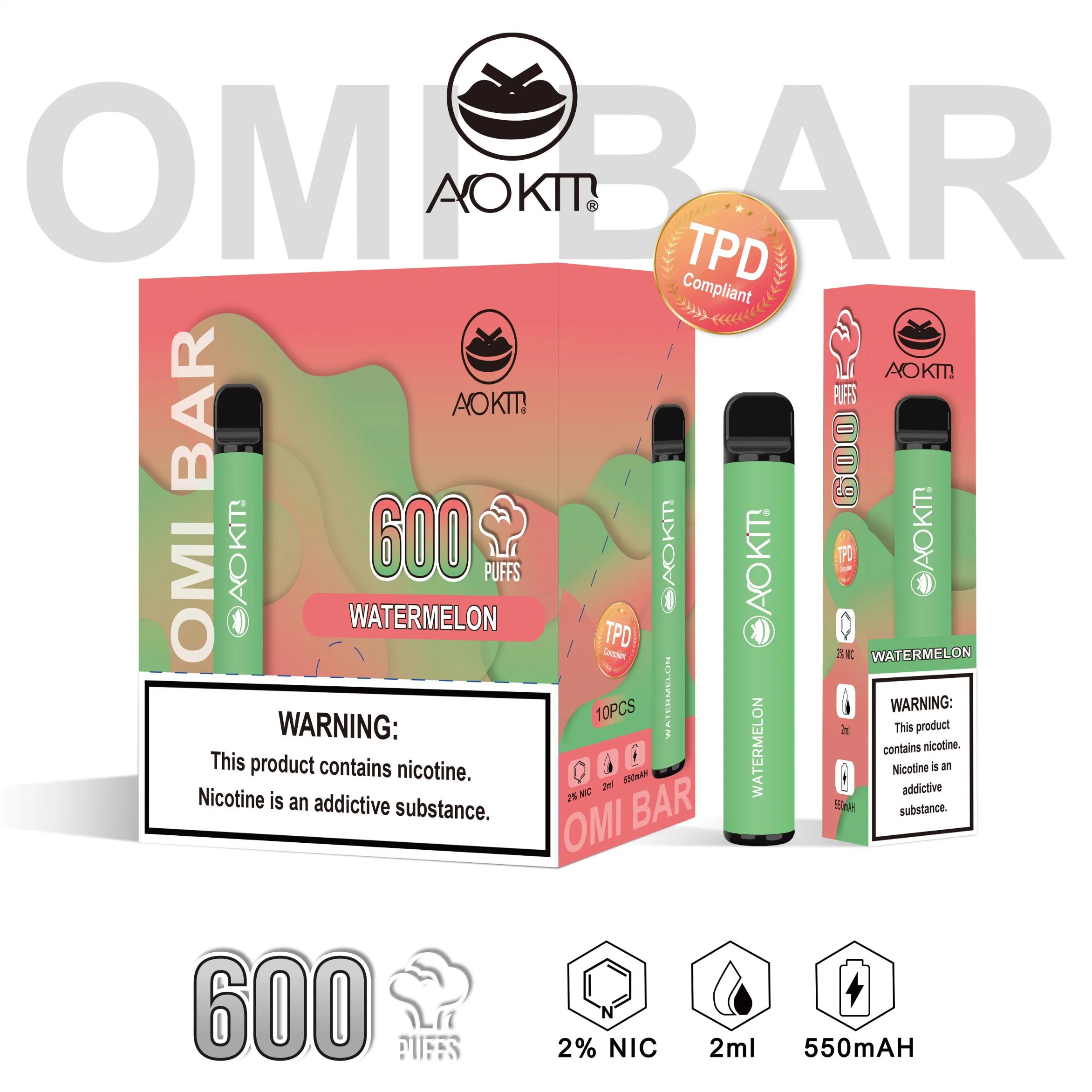 Wholesale/Supplier Aokit Disposable/Chargeable Vape 600 Puffs Electronic Cigarette with Tpd