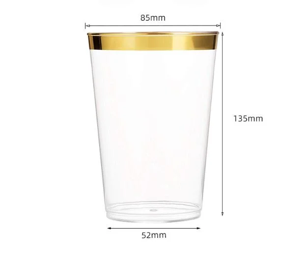 16oz Premium Gold Plastic Cups Clear Plastic Double Gold Rimmed Cups Fancy Disposable Wedding Party Cups