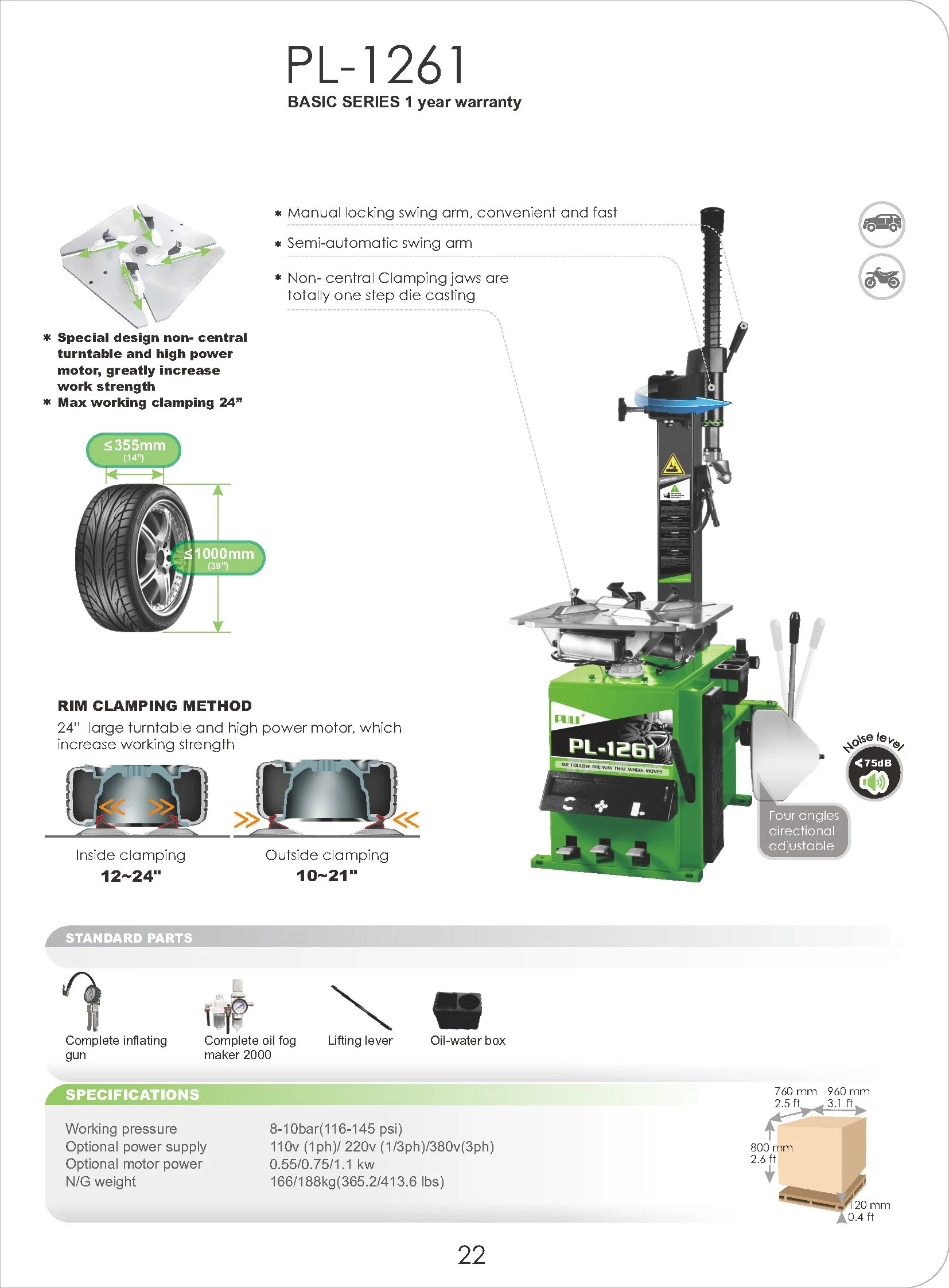 Puli Pl-1261 Semi-Automatic Swing Arm Tire Changer Machine Economical Automatic Car Workshop for Sale