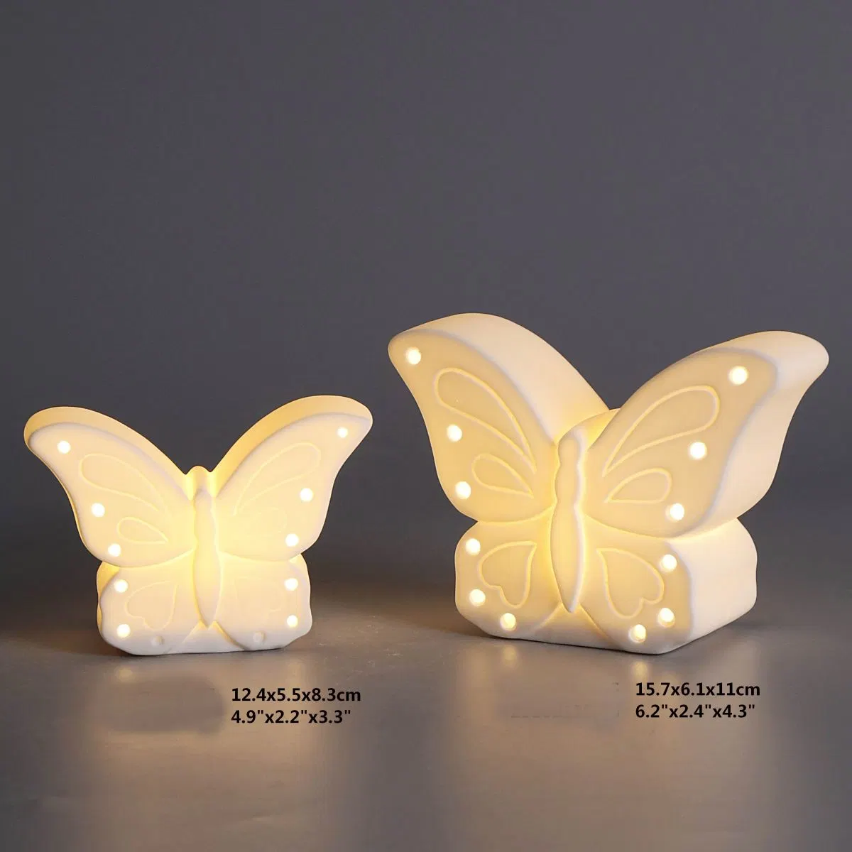 Estatua de mariposas de cerámica, el LED se encienden la decoración, el caracol blanco luminoso de la Mesa iluminada artesanía decorativa, Pilas de botón interruptor on/off