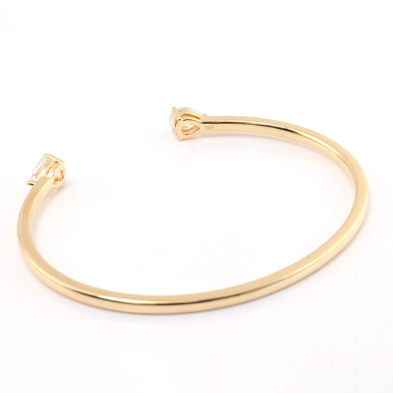 La moda de joyería de oro Brazalete Moissanite abierto de color amarillo 14k Corte Pera Def Diamond Bracelet Bangle del manguito de Oro de la mujer