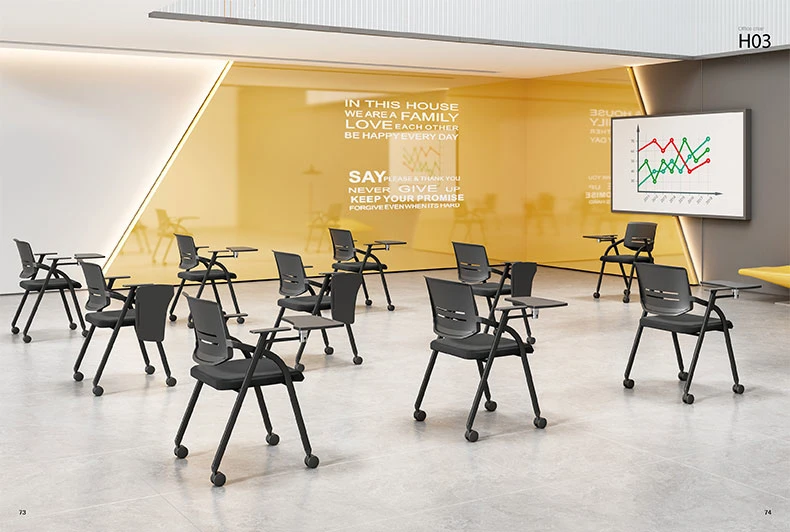 Cadeira de treinamento de palestra para estudantes de plástico dobrável com mesa de escrita.
