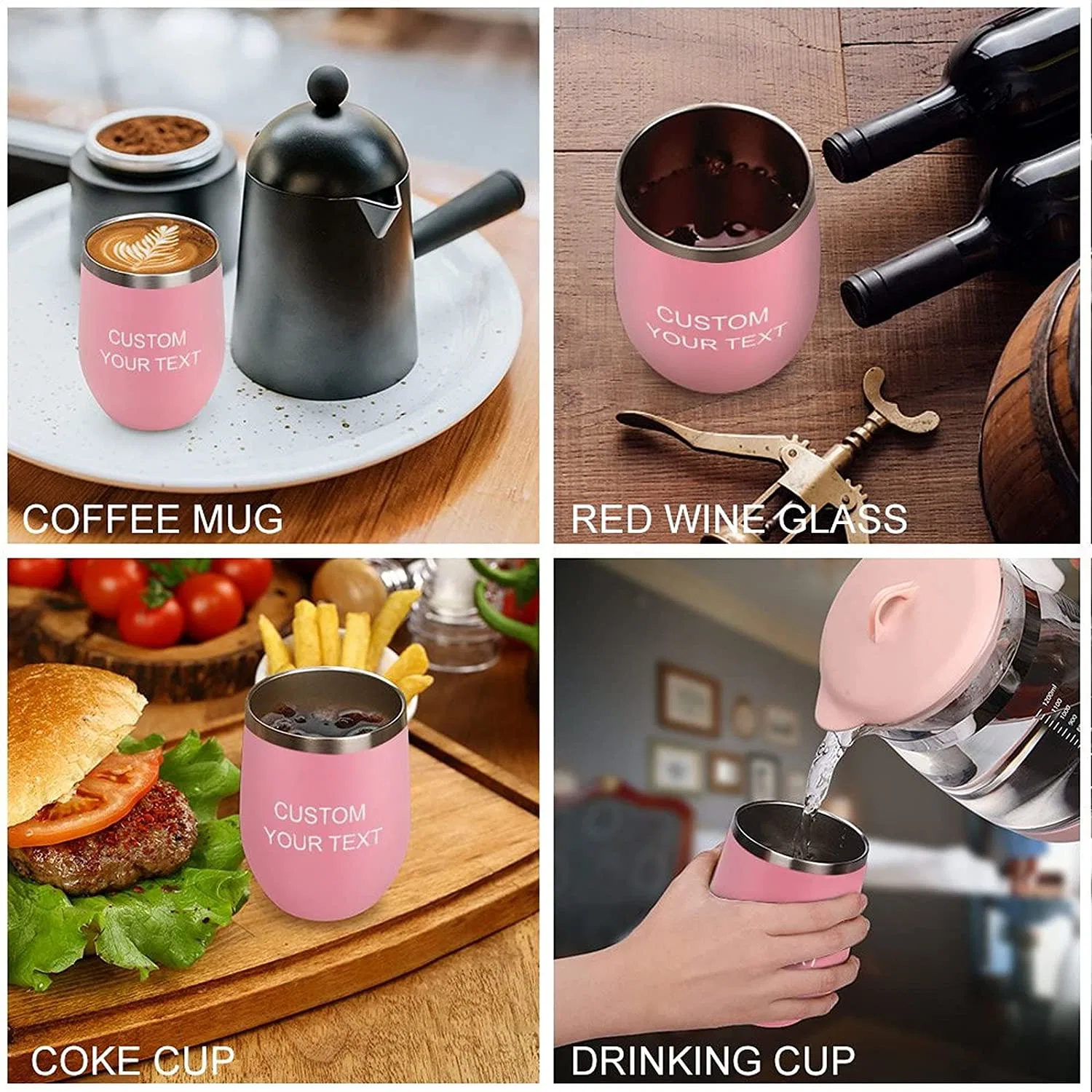 Powder Coating 12oz Red Wine Mug Creative Fashion U-Shaped Egg Cup Swig Double-Layer Vacuum Stainless Steel Eggshell Cup