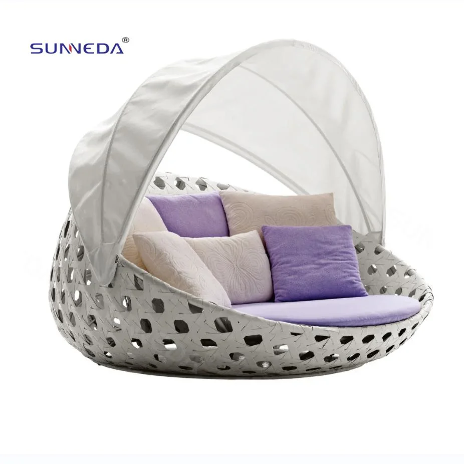 Outdoor Patio Furniture Round Sofa Rattan Daybed Weather-Resistant Durable Sunbed