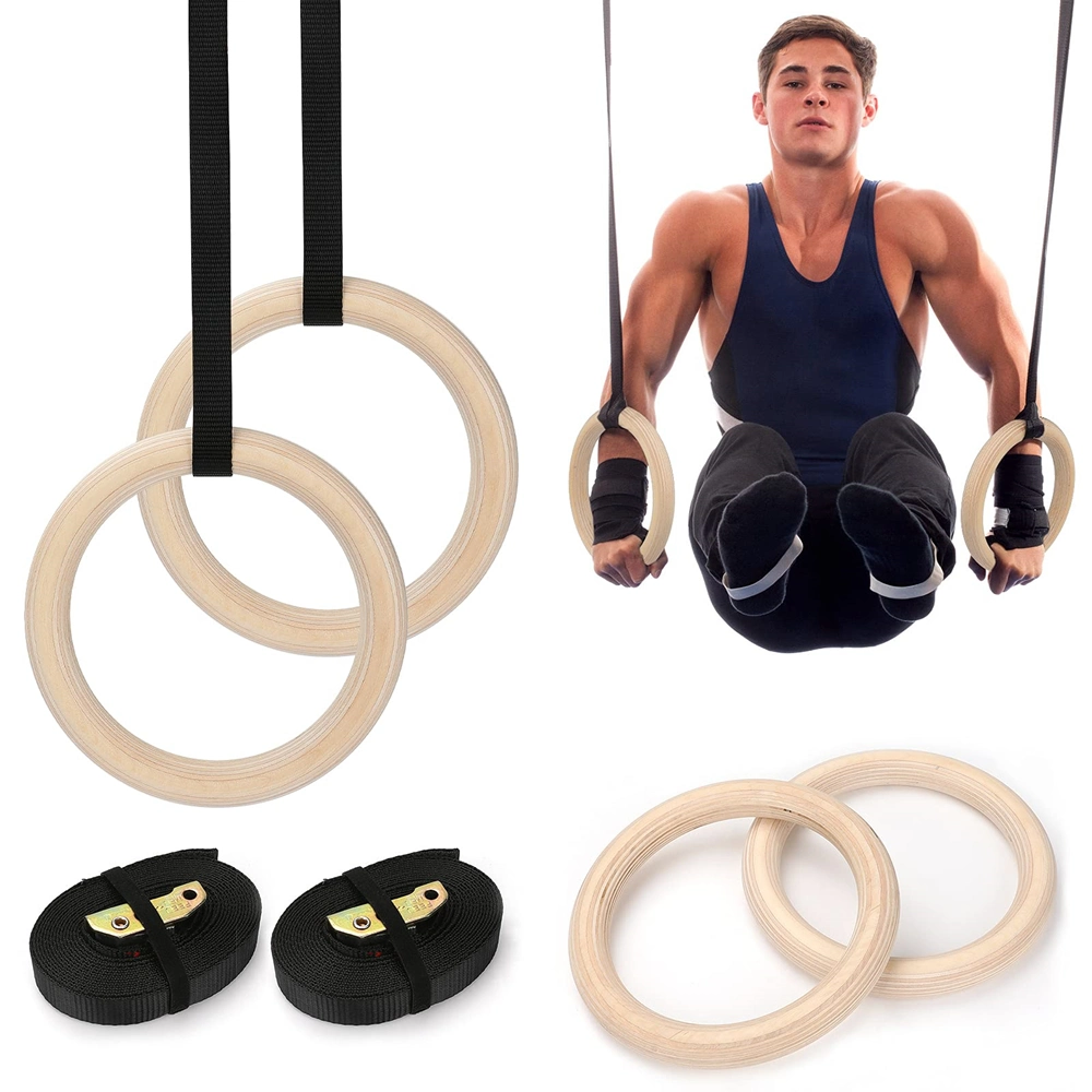 28mm 32mm Strength Fitness Equipment Gym Exercise Birch Wooden Gymnastic Rings