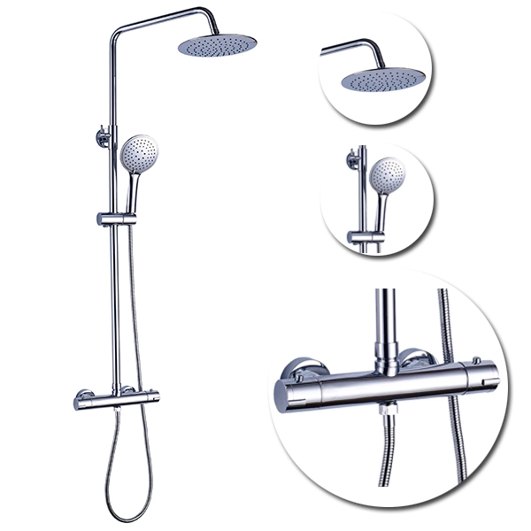 Thermostatic Rain Shower System Mixer Faucet Sets Triple Function with Adjustable Slide Bar Shower Head