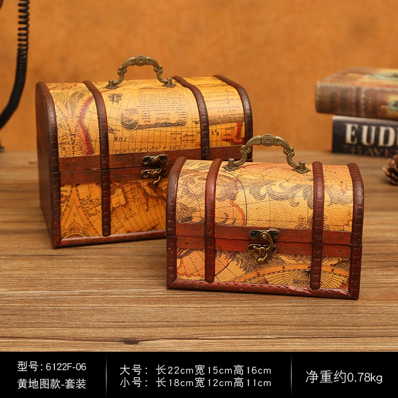 Ancient Ins Style World Map Retro Box Makeup Organizer with Lock