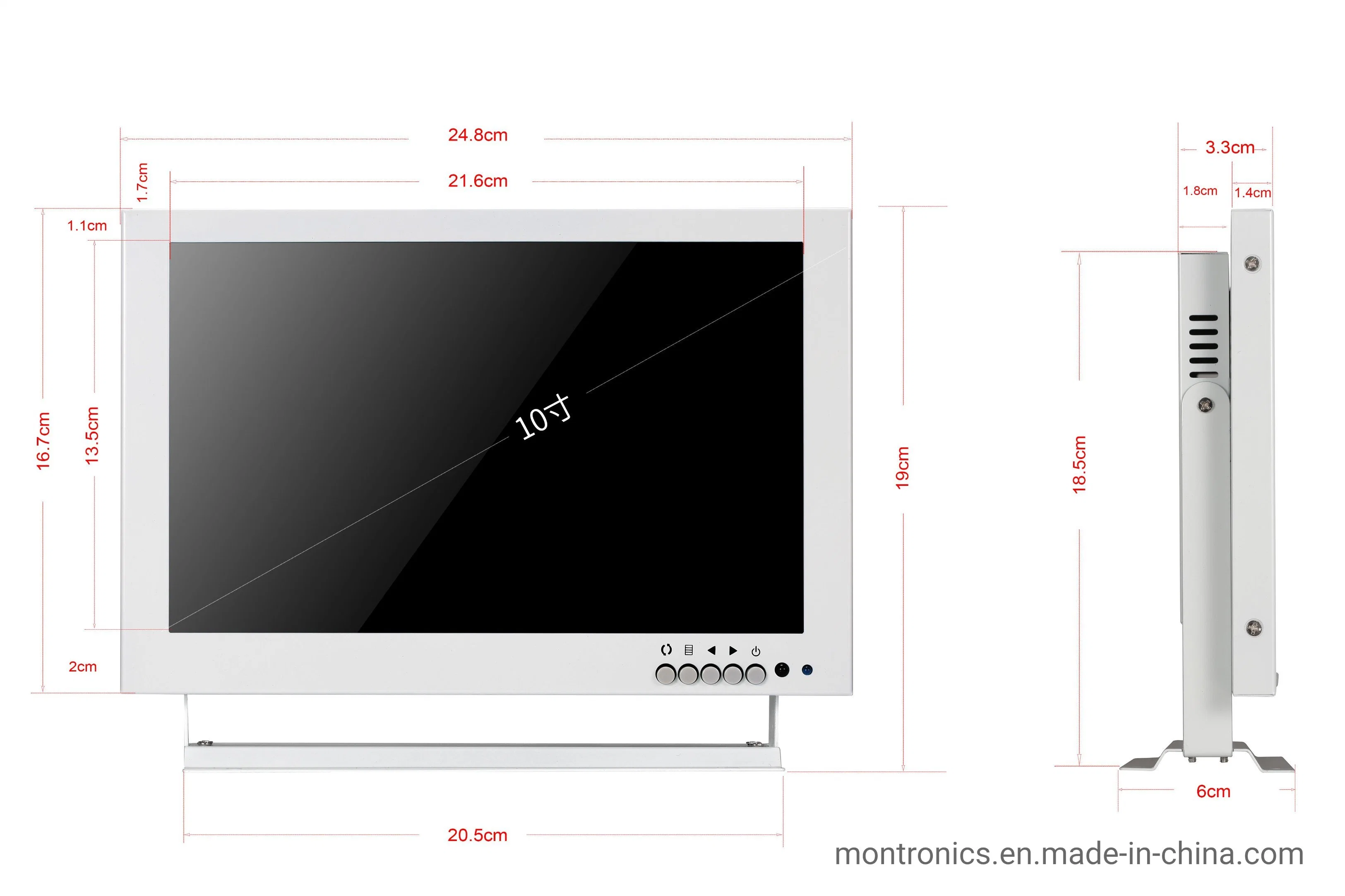 Moniteur de vidéosurveillance 10.1 pouces blanc Affichage de voiture VGA rotatif HDMI ENTRÉE AV BNC OEM