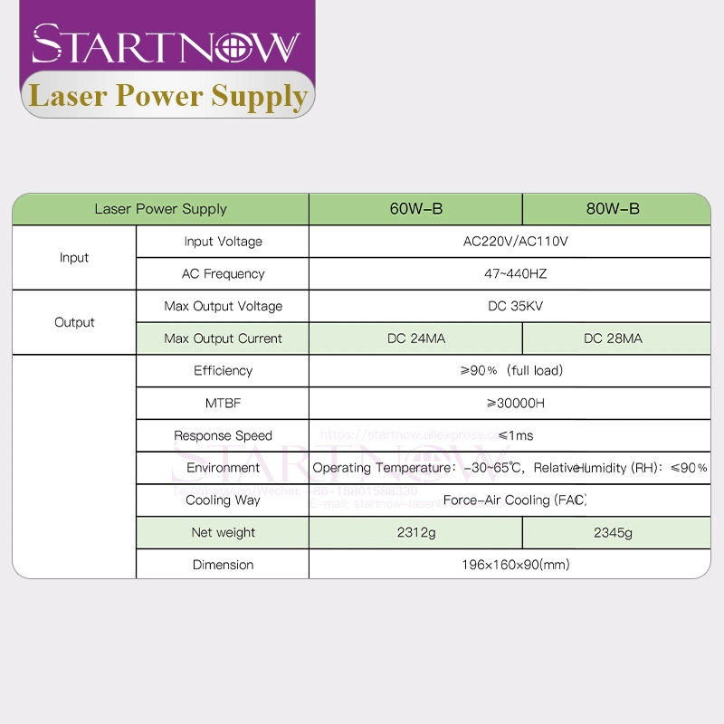 Startnow 60W-B/80W-B CO2 Laser Power Supply with Network Port High Voltage Pus Myjg 110V 220V Laser Engraving Cutting Machine