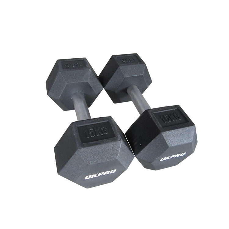 Fábrica al por mayor Personalización Hierro Dumbbell Set Equipo de gimnasio Fitness caucho Dumbbell hexagonal